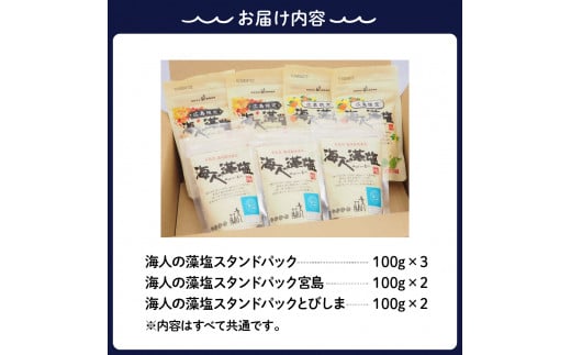 海人の藻塩 スタンドパックセット　常温保存 広島限定 パッケージ スタンド パック パウチ 塩 ミネラル 旨味 凝縮 調味料 海水 海藻 おにぎり おむすび 瀬戸内海 贈り物 ギフト お取り寄せ 日本 国産 国内 広島県 呉市