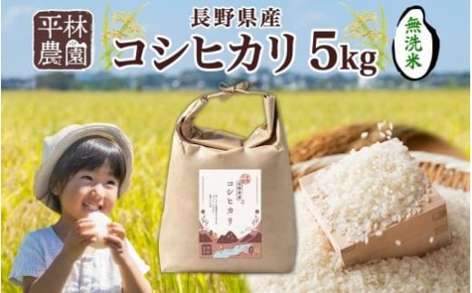 令和6年産 コシヒカリ 無洗米 5kg×1袋 長野県産 米 白米 精米 お米 ごはん ライス 新米 甘み 農家直送 産直 信州 人気 ギフト 時短 お取り寄せ 平林農園 送料無料 長野県 大町市