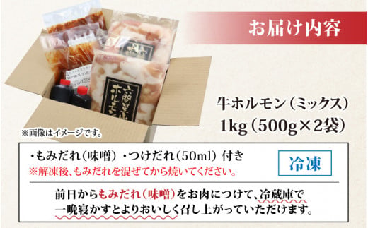 ホルモンの老舗 六間星山の牛ホルモン（ミックス）500g×2袋 計1kg