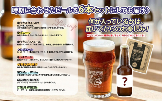 定期便 毎月 全4回 つむぎの郷発祥！ クラフトビール おまかせ6本セット 330ml×6本 お酒 地ビール ビール 結城麦酒 茨城県 結城市 アルコール 晩酌 家飲み 宅飲み 飲み会 ゆず マルベリー いちご フルーツ 白ビール 黒ビール BBQ バーベキュー [№5802-0787]