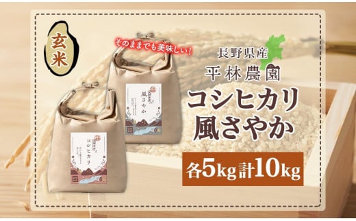 令和6年産 コシヒカリ 風さやか 玄米 各5kg 長野県産 米 お米 ごはん ライス 低GI 甘み 農家直送 産直 信州 人気 ギフト お取り寄せ 平林農園 送料無料 長野県 大町市