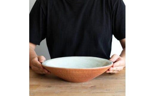 火色楕円手洗鉢(W30cm)washbowl-03　信楽焼・明山