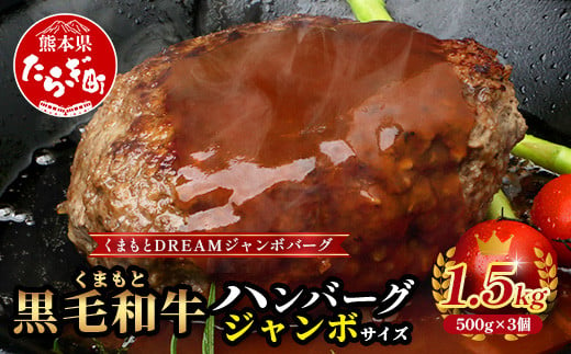 ビッグサイズ！くまもと 黒毛和牛  DREAMジャンボバーグ 500g×3