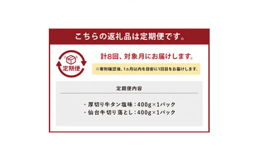 ＜毎月定期便＞お肉の宮城県堪能セット 毎月800g全8回【4012596】