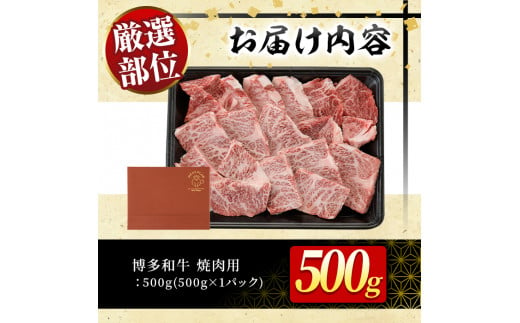 博多和牛焼肉用(500g)牛肉 黒毛和牛 国産 BBQ 化粧箱 贈答 ギフト プレゼント＜離島配送不可＞【ksg0287】【MEATPLUS】