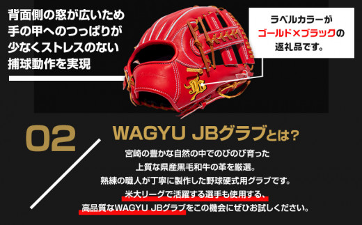 宮崎県産牛革使用 WAGYU JB 硬式用 グラブ 内野手用 JB-006S(パワーオレンジ/右投げ用)_M147-027_01