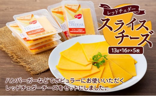 スライスチーズ　レッドチェダー　16パック×5枚（計80枚）【チーズ 乳製品 加工食品 おつまみ セット チェダーチーズ 愛知県 長久手市 BE002】