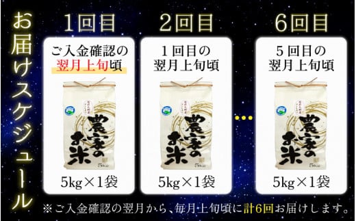 【令和6年産 新米】【6ヶ月定期便】星降るまち 越前大野の「満天コシヒカリ」白米 5kg × 6回 計 30kg 農薬・化学肥料50%以上カットの特別栽培米 