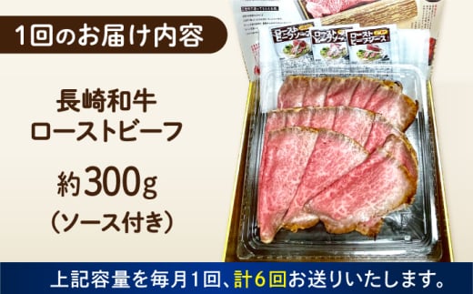 【6回定期便】 長崎和牛 ローストビーフ スライス 300g 長与町/ワタナベ商店 [ECT007]