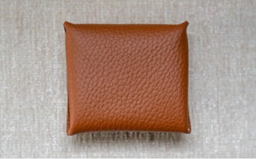 本革コインケース（茶色）7.5×7.5cm【ann's  jam・ハンドメイド品】 【034-002】