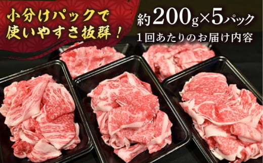 【3回定期便】【A4-A5】 長崎和牛 特選切り落とし 約1kg（200g×5パック） 長与町/meat shop FUKU [ECS018]切り落とし 牛肉 牛 200g a4 a5 A4 A5 牛丼 薄切り 切り落とし 焼き肉 すき焼き 小分け 切り落とし 冷凍 人気 定期便 定期