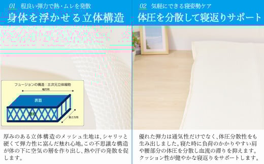 旭化成フュージョン使用敷パット〈セミダブル〉_AH-J205_(都城市) 敷パット セミダブル メッシュ生地 ハニカム構造 3D空間 旭化成フュージョン使用 程よい弾力 身体をサポート オールシーズン対応 丸洗い 清潔