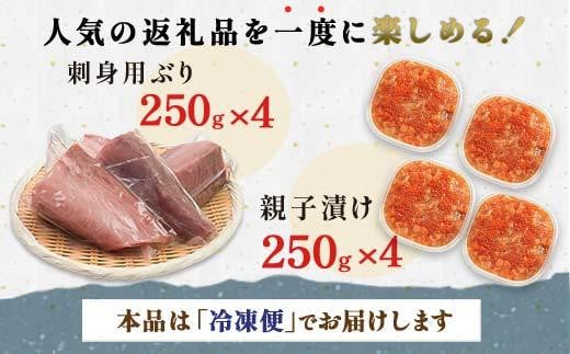 【2024年12月発送】【先行予約】親子漬け・ぶり刺身セット2kg（各250g×4）小分け いくら イクラ 秋鮭 さけ サケ 醤油漬け しょうゆ漬け ブリ 鰤 北海道 国産 羅臼 海鮮 魚介 ご飯のお供 生産者 支援 応援