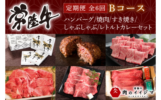 【ふるさと納税】【定期便 全6回】常陸牛 6ヶ月 定期便 Bコース ハンバーグ 焼肉 すき焼き しゃぶしゃぶ レトルトカレー ギフト セット プレゼント 黒毛和牛 ふるさと納税 定期便 肉 ギフト対応 【肉のイイジマ】 茨城県 水戸市（DU-108）