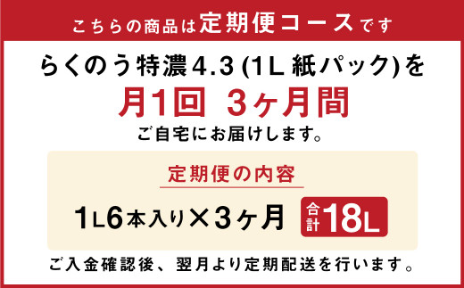 【3か月定期便】らくのう 特濃 4.3 1000ml 6本入り