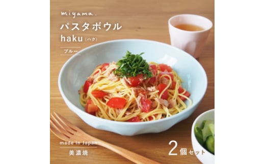 ＜美濃焼＞miyama.のパスタボウル(ハク)2個セット　ブルー【1499729】