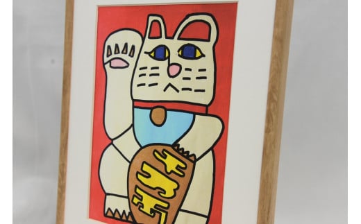 【障がい者アート】スズキタカヒロ作「まねきねこ」ミニ絵画010-006