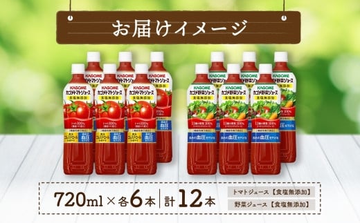 カゴメ トマトジュース ＆ 野菜ジュース 食塩無添加 スマートPET 720ml 2種 各6本 計12本 トマト 野菜 100％ ジュース 機能性表示食品 食塩不使用 飲料 ドリンク ペットボトル GABA 血圧 コレステロール お取り寄せ ギフト KAGOME 送料無料 那須塩原市 ns038-014