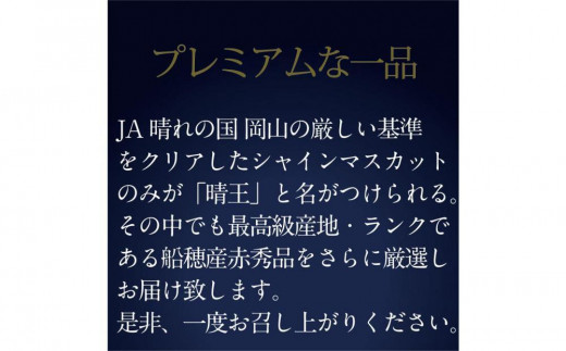 [HS]【定期便 全2回】ぶどう 2025年 先行予約 9月・10月発送 最高級品シャイン マスカット 晴王 1房 約600g【ブドウ 葡萄  岡山県産 船穂産 フルーツ 果物 ギフト】