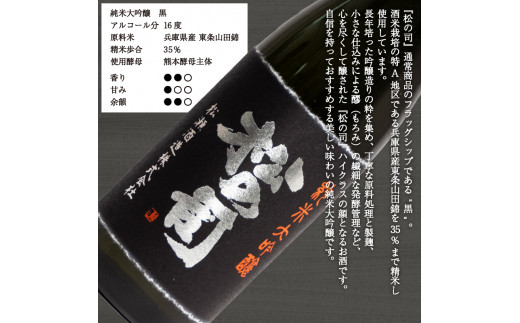 お届け指定可 日本酒 松の司 純米大吟醸 「黒」 純米吟醸 「楽」 720mlセット 金賞 受賞酒造 飲み比べ 【 お酒 日本酒 酒 松瀬酒造 人気日本酒 おすすめ日本酒 定番 御贈答 銘酒 贈答品 滋賀県 竜王町 ふるさと納税 】