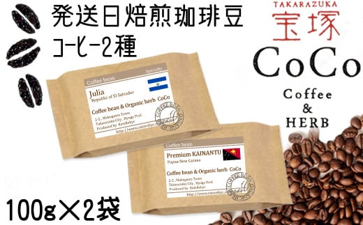 【宝塚】発送日・当日自家焙煎珈琲100g×2種miniサイズ【豆】