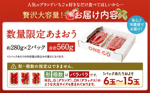 【予約受付】数量限定あまおう 560g 大粒（2L,グランデ,DX デラックス）【2025年1月上旬～3月下旬発送予定】