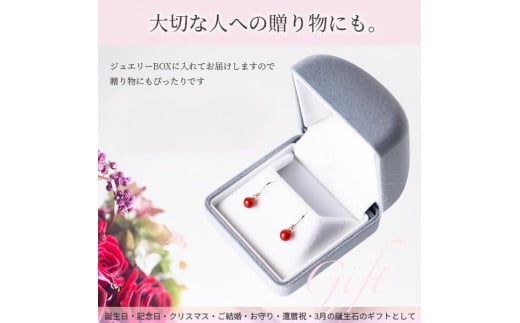 赤珊瑚のフックピアス（丸玉4.5mm～4.75mm）ケース付き さんご サンゴ コーラル プレゼント アクセサリー 可愛い おしゃれ お守り 3月誕生石 化石 宝石 縁起物 天然【R00585】