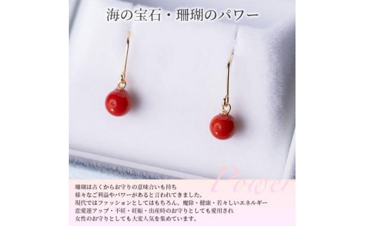 赤珊瑚のフックピアス（丸玉4.5mm～4.75mm）ケース付き さんご サンゴ コーラル プレゼント アクセサリー 可愛い おしゃれ お守り 3月誕生石 化石 宝石 縁起物 天然【R00585】