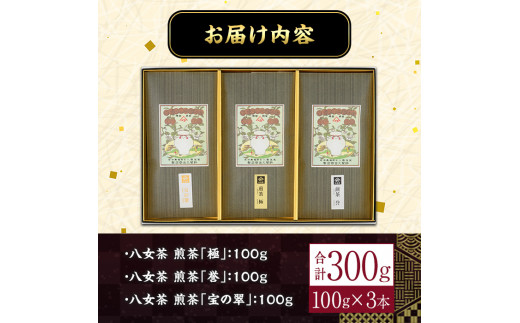 八女茶煎茶セット 極・ 誉・宝の翠(合計300g・100ｇ×3本) 緑茶 せん茶 お茶 許斐本家 福岡 やめ  常温 常温保存【ksg1316】【くしだ企画】