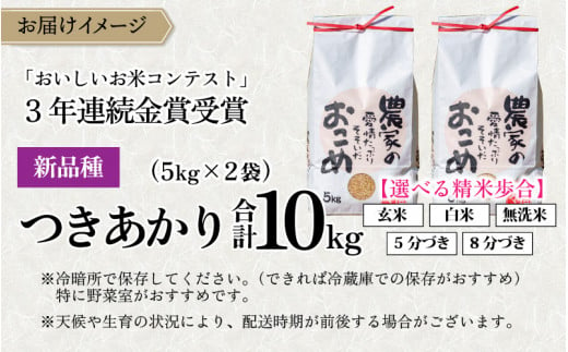 【令和6年産 新米】越前大野産 一等米 帰山農園の「つきあかり」10kg （5kg×2袋）8分づき