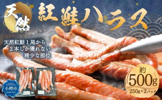 天然 紅鮭 ハラス 約500g (250g×2）真空 パック 個包装 はらす 切り身 甘塩 鮭 紅鮭 しゃけ シャケ 切身 お取り寄 魚 魚介類 食品 食べ物 小分け 冷凍 保存 お取り寄せ 北海道 小樽市