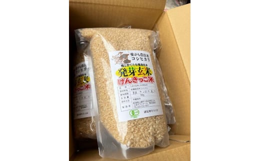 米 JAS有機発芽玄米アイガモ農法コシヒカリ（1kg×3） お米 玄米 コシヒカリ 新潟 上越