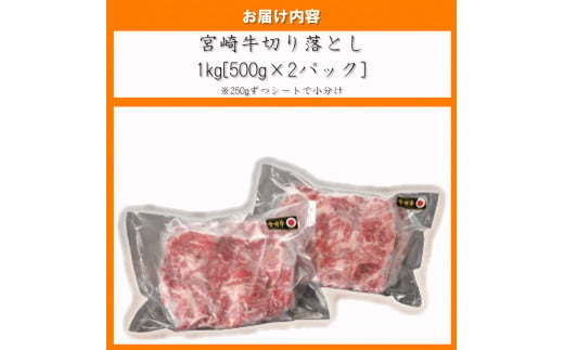 【宮崎牛】 切り落とし 500g×2 計1kg [レグセントジョイラー 宮崎県 美郷町 31bb0018] 黒毛 和牛 国産 宮崎 A4 A5等級 牛肉 赤身 焼肉 宮崎県産 冷凍 送料無料 ブランド 牛 肉 霜降り BBQ バーベキュー キャンプ