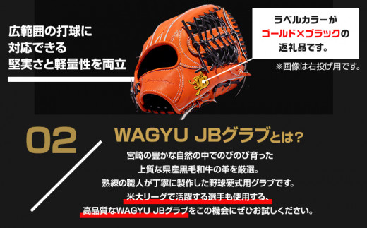 宮崎県産牛革使用 WAGYU JB 硬式用 グラブ 外野手用 JB-009(オレンジ/左投げ用)_M147-066