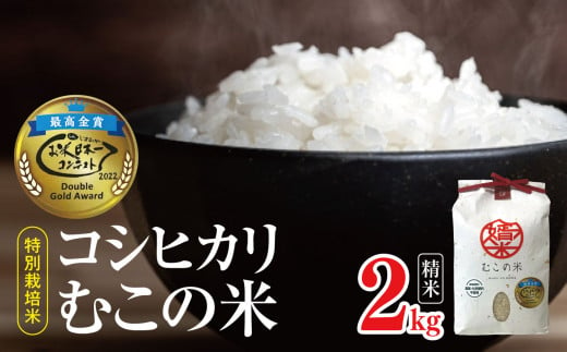 【令和6年度産】無農薬 無化学肥料 コシヒカリ むこの米 2㎏ | 米 お米 コメ こめ 精米 白米 はくまい コシヒカリ 無農薬 無化学肥料 栽培米 無農薬栽培米 特別栽培米 優秀賞 最高金賞 長野県 松川村 信州