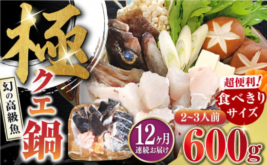 【全12回定期便】対馬 産 クエ 鍋 セット 600g (2～3人前)《対馬市》【対馬地域商社】九州 長崎 海鮮 [WAC035]冷凍 新鮮 くえ 鍋セット 海の幸 クエ 下処理 冷凍 新鮮 小分け 海産物 九州 長崎 唐揚げ からあげ 天ぷら てんぷら 煮付け 5人前 クエ鍋 対馬 定期便 毎月届く