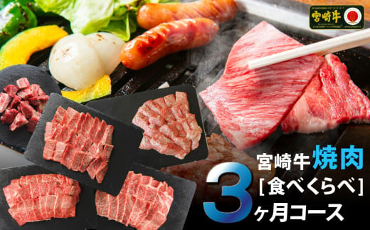 3回 定期便 宮崎牛 焼き肉 食べ比べ 3ヶ月コース 合計2.2kg [SHINGAKI 宮崎県 美郷町 31ag0089] ウデ 腕 バラ カルビ クラシタ モモ 三角バラ ヒレ フィレ ヘレ サイコロ 角切り カット BBQ バーベキュー キャンプ 冷凍 内閣総理大臣賞受賞 宮崎県産 九州産 送料無料