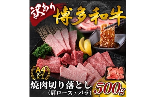 ＜毎月定期便＞訳あり!＜A4～A5＞博多和牛焼肉切り落とし(肩ロース・バラ)　500g全12回【4002148】