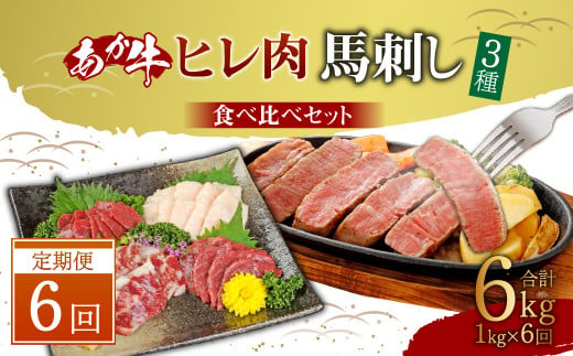 あか牛 ヒレ肉 800g (6枚前後)・ 馬刺し 200g ( 赤身 100g 霜降り 50g たてがみ 50g)