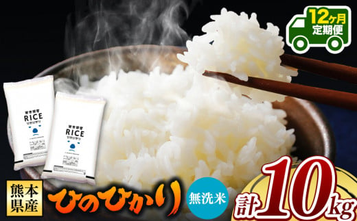 令和6年産   【定期便12回】 熊本県産 ひのひかり 無洗米 10kg | 小分け 5kg × 2袋  熊本県産 特A獲得品種 米 無洗米 ごはん 銘柄米 ブランド米 単一米 人気 日本遺産 菊池川流域 こめ作り ごはん ふるさと納税 返礼品 