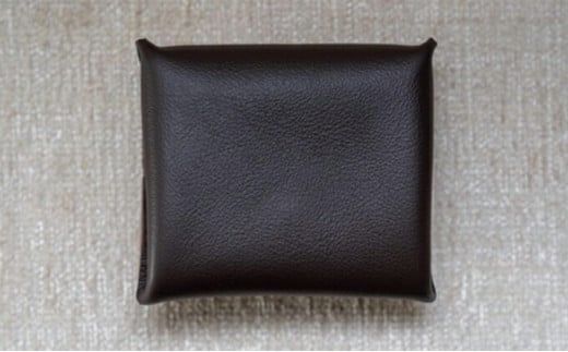 本革コインケース（こげ茶色）7.5×7.5cm【ann's  jam・ハンドメイド品】 【034-003】