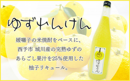 ＜柚子リキュール「ゆずれんけん」720ml×1本＞ お酒 おさけ 果実酒 食中酒 すっきり あらごし果汁25%使用 柑橘 城川産完熟ユズ 香り プレゼント 贈り物 飲んで応援 特産品 株式会社 媛囃子 愛媛県 西予市【常温】『1か月以内に順次出荷予定』