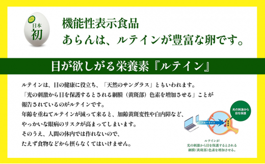 [№5911-0331]光の刺激から目を守る　ルテイン含有卵　機能性表示食品「あらん」