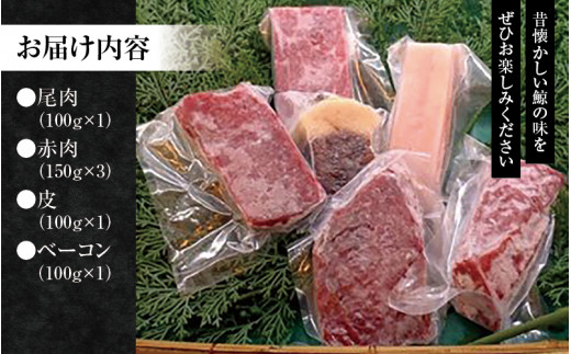 鯨肉セット （尾肉100g×1・赤肉150g×3・皮100g×1・ベーコン100g×1）／刺身 クジラ くじら クジラ肉 くじら肉【tgk102】