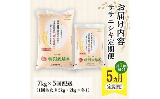 ＜5ヶ月定期便＞特別栽培米 ササニシキ 7kg×5回 (全35kg) お米 おこめ 米 コメ 白米 ご飯 ごはん おにぎり お弁当 有機質肥料 頒布会【JA新みやぎ】ta224