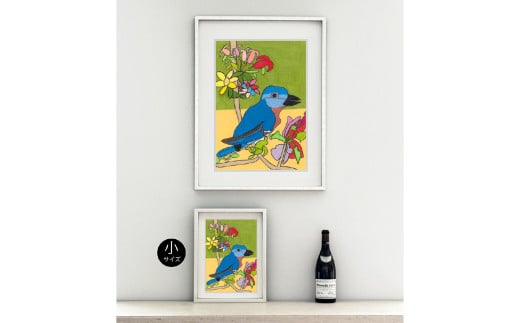 アート作品「りんごの花とルリビタキ」（小）【 絵画 インテリア アート 芸術品 美術品 】