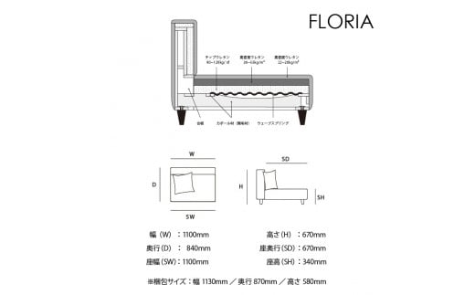 460184001 blocco FLORIA（フロリア）2人掛けソファ [48角クッション付き]｜ブロッコ 北海道 家具 ファミリー 家族用 二人掛け 二人用 高級 耐久 長持ち 高級家具