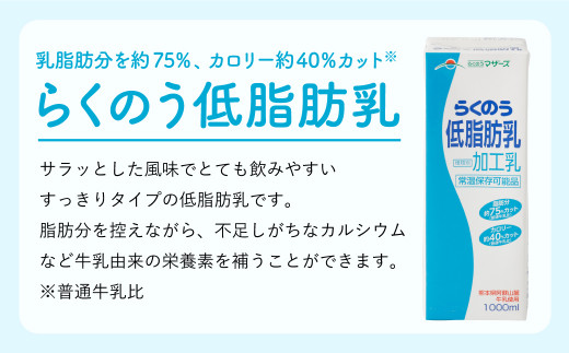 【12ヶ月定期】らくのう低脂肪乳 1000ml×6本×12ヶ月 計72本 加工乳