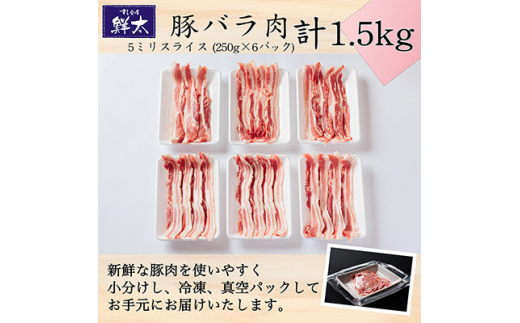 湖西市産ブランド豚「ふじのくに夢ハーブ豚」バラ肉5ミリスライス1.5Kg(250g×6P)真空・冷凍【1491351】