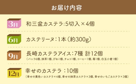 【全4回定期便】カステラバラエティ定期便A 長崎県 [42ZZZZ004] かすてら おやつ スイーツ デザート カステリーヌ カステラアイス アイス 和三盆 詰合せ セット あとから 届く 小分け